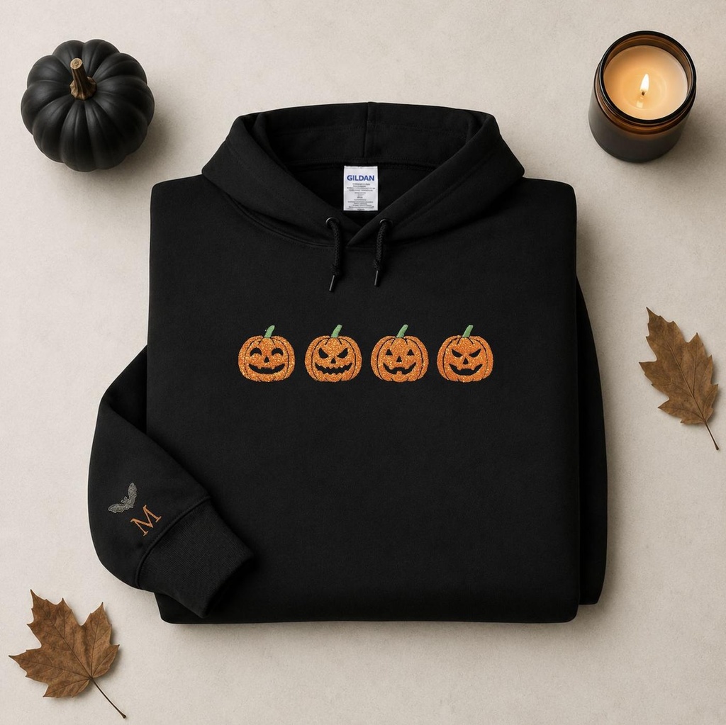 Embroidered Halloween Hoodie – Pumpkin Design – Extra Image 3