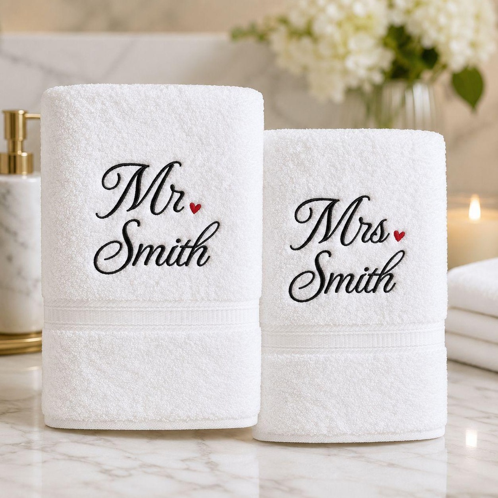 Personalized Mr & Mrs Bath Towel Set – Custom Embroidered Couple Towels Gift – Extra Image 5