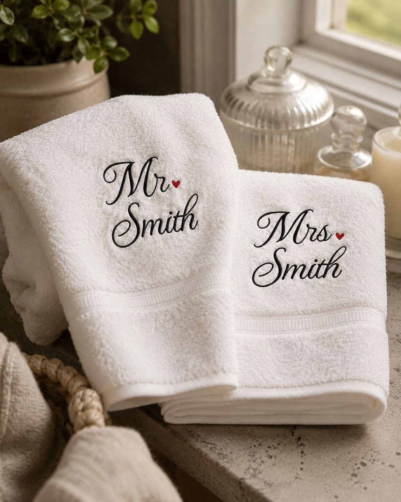 Personalized Mr & Mrs Bath Towel Set – Custom Embroidered Couple Towels Gift – Extra Image 6