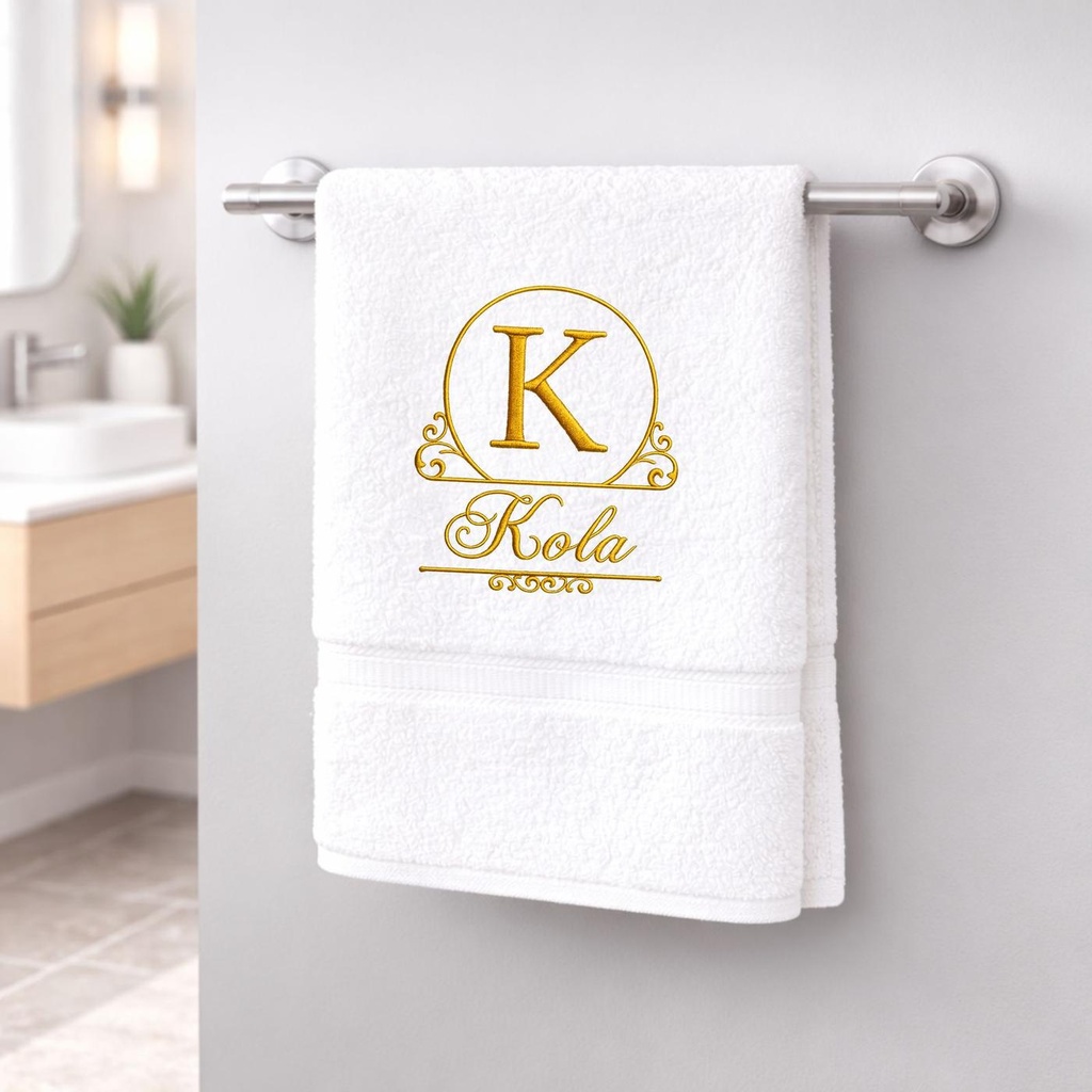 Custom Embroidered Bath Towel with Personalized Initial | Elegant Monogram Letter Design – Extra Image 1