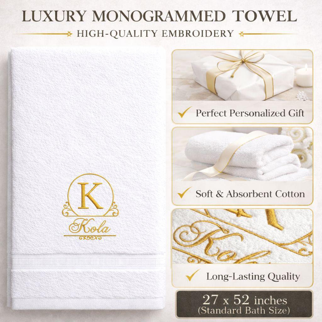 Custom Embroidered Bath Towel with Personalized Initial | Elegant Monogram Letter Design – Extra Image 3