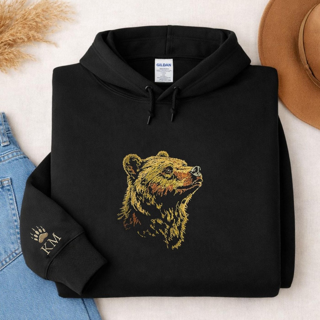 Custom Embroidered Bear Hoodie – Extra Image 3