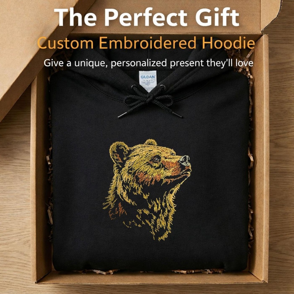 Custom Embroidered Bear Hoodie – Extra Image 5