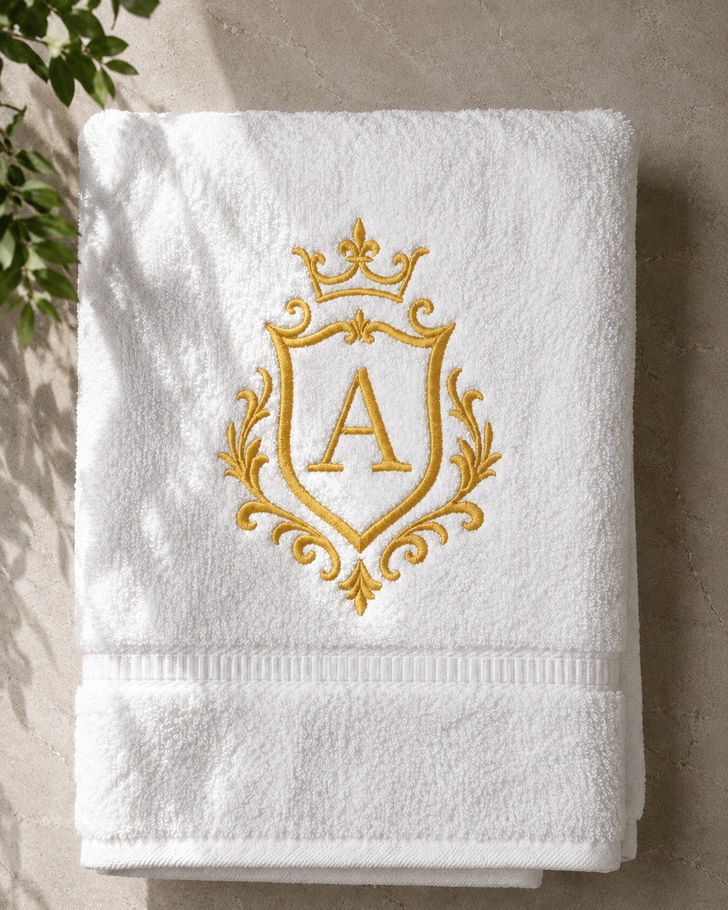Custom Embroidered Bath Towel Shield Monogram