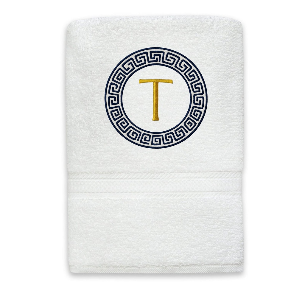 Personalized Embroidered Greek Key Monogram Initial Towel