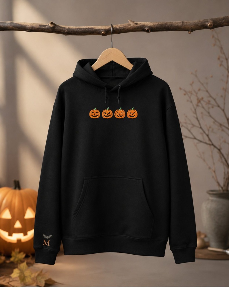 Embroidered Halloween Hoodie – Pumpkin Design (S)