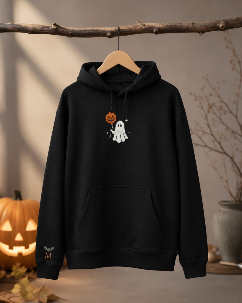 Halloween Hoodie with Glitter Ghost (S)